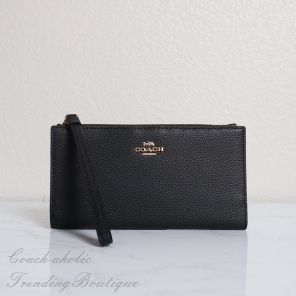 Coach Handbags - NWT Coach Pebble Leather Long Wallet in Black
